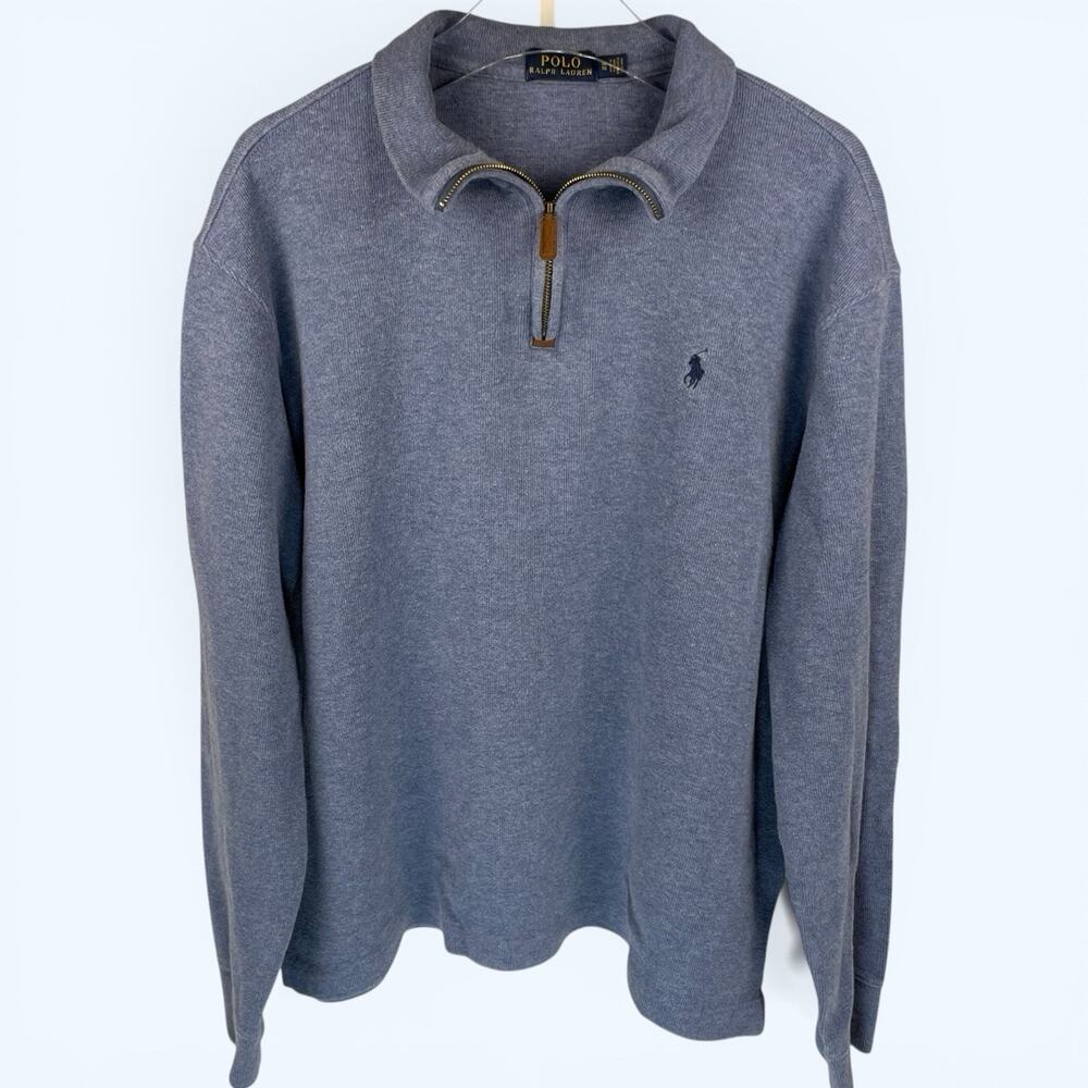 VTG Polo Ralph Lauren Quarter zip Pullover Sweater Men's Size XL Blue